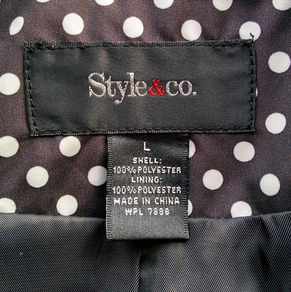 Style&Co. Black & White Polka-Dot Trenchcoat, Sz L - Picture 3 of 8